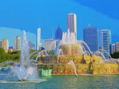 Chicago watercolor skyline, Chicago watercolor Canvas, Chicago canvas skyline, Grant Park Wall canvas, Chicago canvas, Chicago Illinois wall