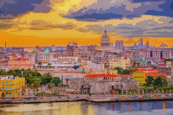 Havana Cuba watercolor, Havana Cuba, Wall canvas, , Havana Cuba photo, Cuba watercolor, Cuba from the ocean