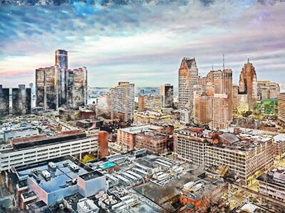 Detroit skyline canvas, Detroit Michigan watercolor City skyline, Large Detroit Print, Detroit wall art, Detroit watercolor, Detroit art