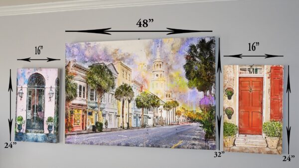 The Charleston SC watercolor street scene set, Charleston art,  Charleston wall canvas, Charleston watercolor Charleston watercolor set - Image 2