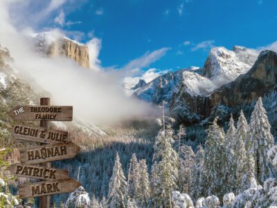 Personalized names canvas, Yosemite Park custom canvas, Color or Black and white, Sign post names  Personalized multi names canvas, mountain