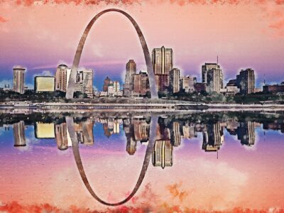 St Louis watercolor Skyline, St Louis Missouri watercolor, St Louis skyline  St Louis Arch wall art, St Louis decor,