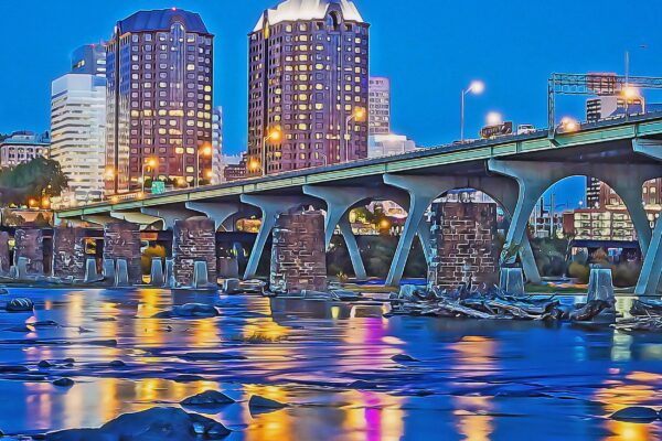 Richmond Virginia watercolor, Richmond digital oil painting Canvas, Richmond James River skyline, Richmond Wall canvas, Virginia skyline art - Image 2