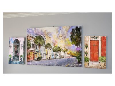 The Charleston SC watercolor street scene set, Charleston art,  Charleston wall canvas, Charleston watercolor Charleston watercolor set