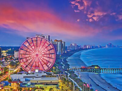 Myrtle Beach digital oil painting, Myrtle beach wheel Canvas, Myrtle Beach canvas, Myrtle Beach watercolor canvas, South Carolina Gift,
