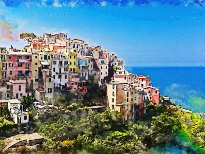 Cinque Terre skyline canvas Cinque Terre Italy Canvas, Cinque Terre , Watercolor canvas, Italian Riviera, Cinque Terre watercolor