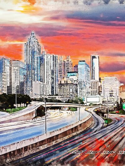 Atlanta skyline watercolor, Atlanta Canvas, Atlanta watercolor, Atlanta Wall canvas, 3 panel or single panel Atlanta art, Atlanta watercolor