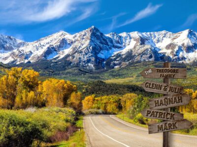 Personalized names canvas, Rocky Mountains custom canvas, Color or Black and white, Sign post names  Personalized multi names, mountains