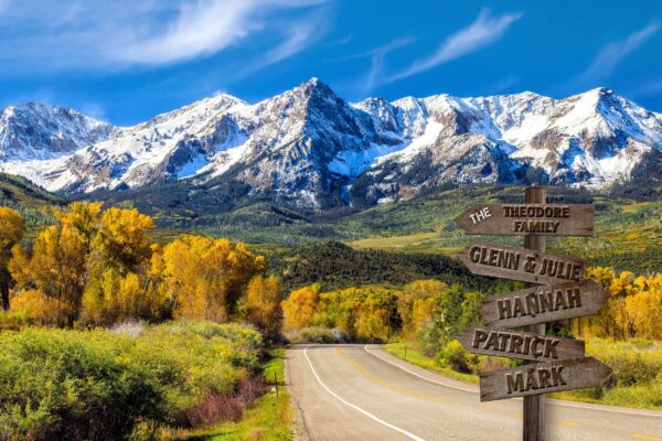 Personalized names canvas, Rocky Mountains custom canvas, Color or Black and white, Sign post names  Personalized multi names, mountains