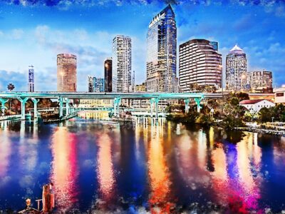 Tampa Florida watercolor, Tampa skyline watercolor, Tampa canvas watercolorTampa art, Tampa Bay skyline canvas Tampa Florida
