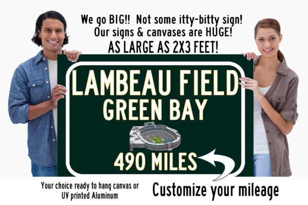 Green Bay Packers Lambeau Field - Miles to Stadium Highway Road Sign Customize the Distance Sign ,green Bay Packers Lambeau Fieldsign