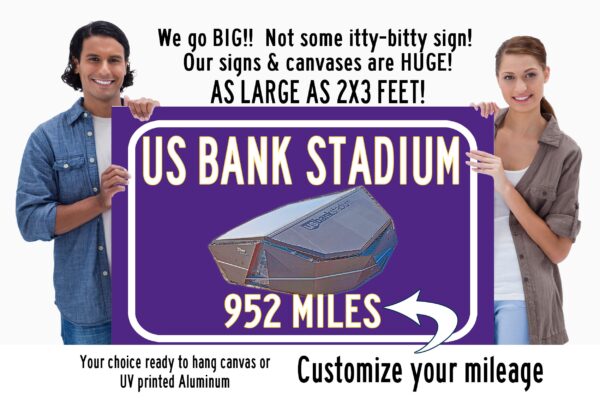 Minnesota Vikings US Bank Stadium - Miles to Stadium Highway Road Sign Customize the Distance Sign ,Minnesota Vikings US Bank stadium sign