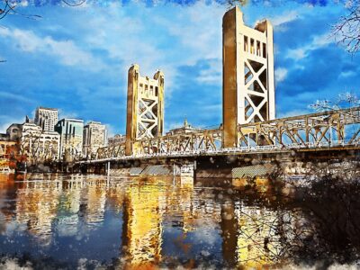 Sacramento California watercolor skyline canvas, Sacramento watercolor Sacramento wall art, Sacramento Sacramento watercolor