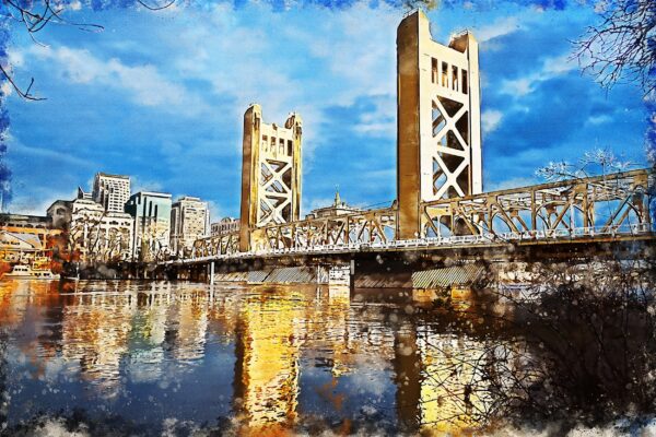 Sacramento California watercolor skyline canvas, Sacramento watercolor Sacramento wall art, Sacramento Sacramento watercolor