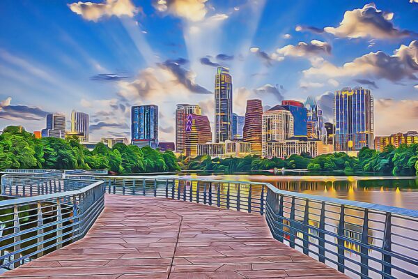 Austin Texas watercolor digital oil painting skyline canva, Austin Texas wall art, Canvas Wall Art, Austin Skyline, Gift Ideas, Austin