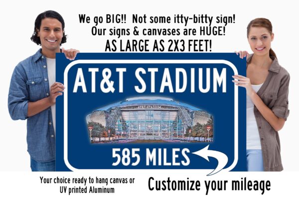 Dallas Cowboys ATT Stadium - Miles to Stadium Highway Road Sign Customize the Distance Sign ,Dallas Cowboys ATT stadium sign
