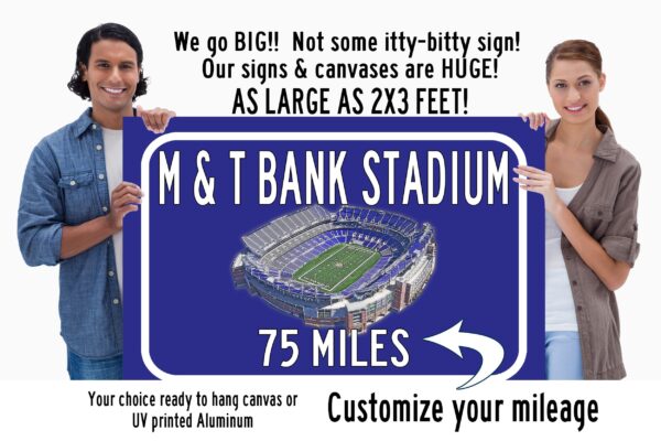 Baltimore Ravens M and T Bank Stadium - Miles to Stadium Highway Road Sign Customize the Distance Sign ,Ravens M and T Bank stadium sign