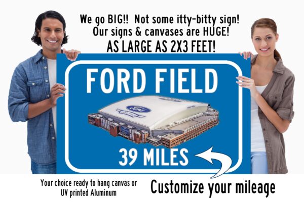 Detroit Lions Ford Field - Miles to Stadium Highway Road Sign Customize the Distance Sign ,Detroit Lions Ford Field sign