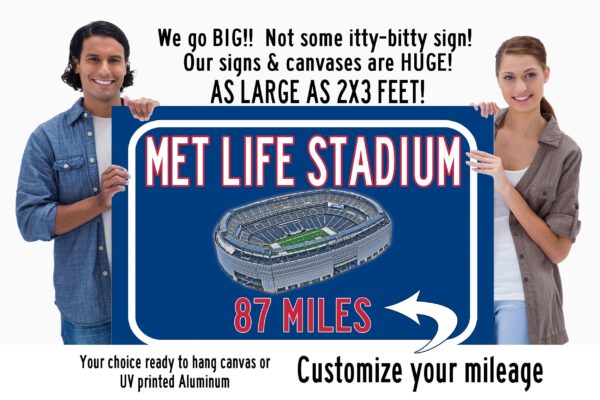 New York Giants MetLife Stadium - Miles to Stadium Highway Road Sign Customize the Distance Sign ,New York Giants MetLife Stadium sign