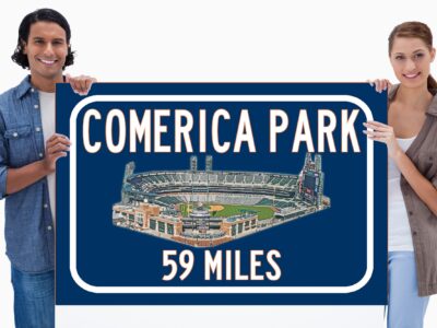 Detroit Tigers Comerica Park  - Miles to Stadium Highway Road Sign Customize the Distance Sign ,Detroit TIgers Comerica Park