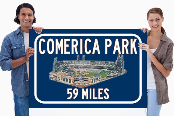 Detroit Tigers Comerica Park  - Miles to Stadium Highway Road Sign Customize the Distance Sign ,Detroit TIgers Comerica Park