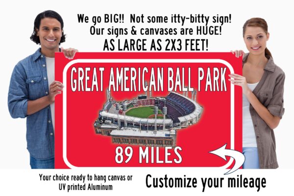 Cincinnati Reds Great American Ballpark    - Miles to Stadium Highway Road Sign Customize the Distance Sign , Cincinnati Reds Baseball