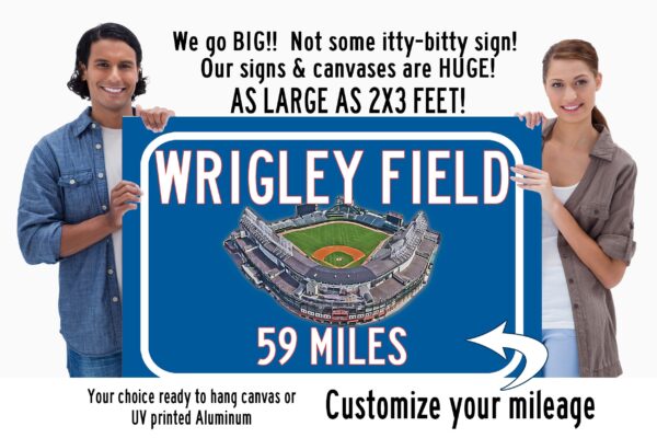 Wrigley Field Chicago Cubs   - Miles to Stadium Highway Road Sign Customize the Distance Sign , Wrigley Field Chicago Cubs