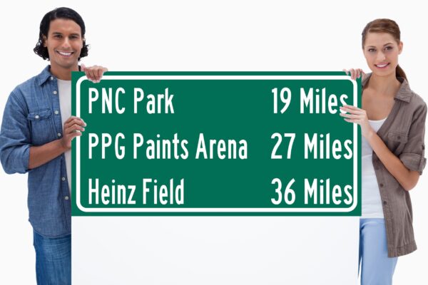 PNC Park/ Heinz Field/ PPG Paints Arena| Pittsburgh Steelers/ Pittsburgh Penguins/ Pittsburgh Pirates |Distance Sign | Highway Sign