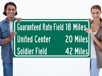 Soldier Field/ United Center/Guaranteed Rate Field |Chicago White Sox/ Chicago Bulls| Chicago Blackhawks Distance Sign | Highway Sign