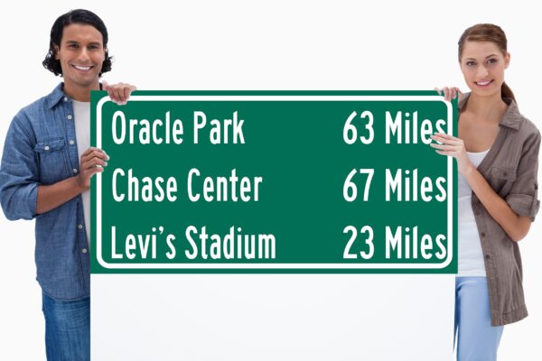 Oracle Park/ Levi's Stadium/Chase Center | San Francisco Giants/ San Francisco 49ers| Golden State WarriorsDistance Sign | Highway Sign