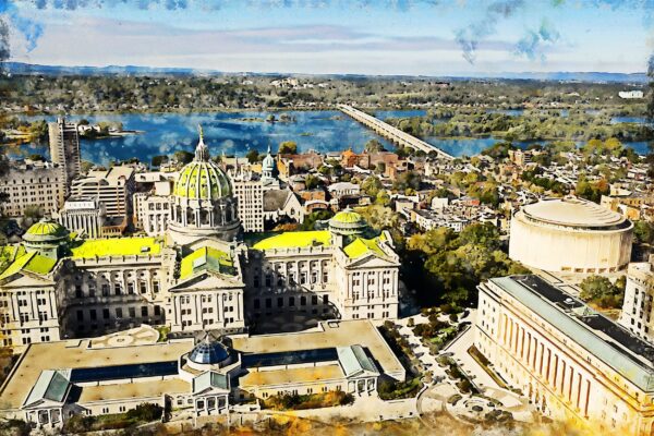 Harrisburg watercolor canvas, Harrisburg watercolor, Harrisburg Pennsylvania Canvas Wall Art, Harrisburg wall art canvas, Harrisburg  wall