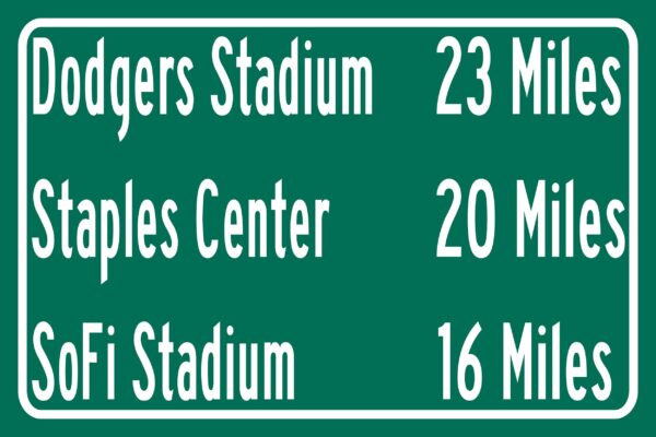 Dodger Stadium/ Sofi Stadium/Staples Center | Los Angeles Dodgers/ LA Rams| Los Angeles Lakers Distance Sign | Highway Sign