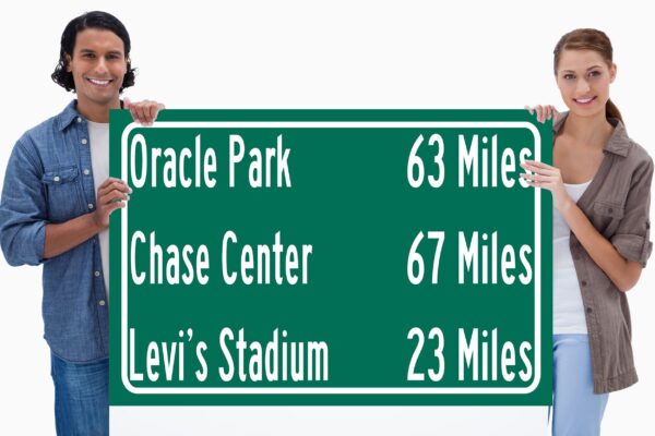 Oracle Park/ Levi's Stadium/Chase Center | San Francisco Giants/ San Francisco 49ers| Golden State WarriorsDistance Sign | Highway Sign