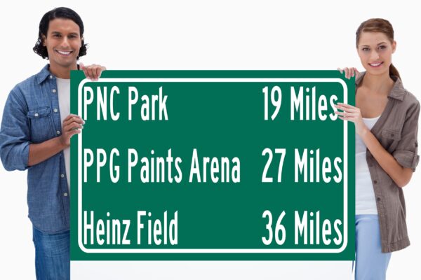 PNC Park/ Heinz Field/ PPG Paints Arena| Pittsburgh Steelers/ Pittsburgh Penguins/ Pittsburgh Pirates |Distance Sign | Highway Sign