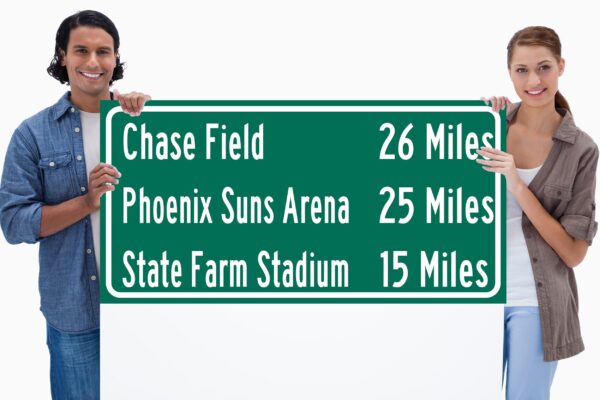 Raymond James Stadium, Tropicana Field, Amalie Arena |Tampa Bay Buccaneers, Tampa Bay Rays | Distance Sign | Mileage Sign| Highway |
