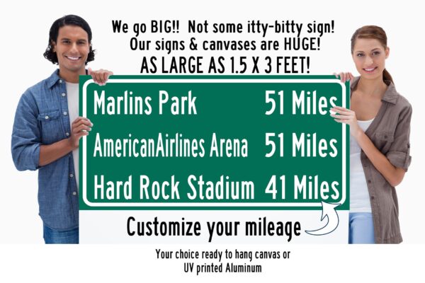 Hard Rock Stadium | Marlins Park | American Airlines arena | Miami Heat, Miami Dolphins| Distance Sign | Mileage Sign| Highway | Highway