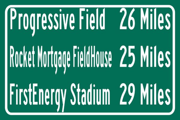 First Energy Stadium / Progressive Field/ Rocket Mortgage Field House | Cleveland Browns, Cleveland Indians| Distance Sign | Mileage Sign |
