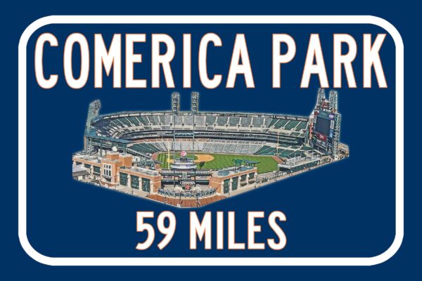 Detroit Tigers Comerica Park  - Miles to Stadium Highway Road Sign Customize the Distance Sign ,Detroit TIgers Comerica Park