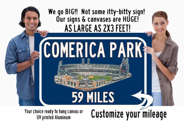 Detroit Tigers Comerica Park  - Miles to Stadium Highway Road Sign Customize the Distance Sign ,Detroit TIgers Comerica Park