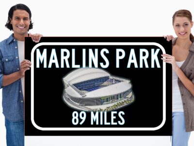 Miami Marlins , Marlins Park   - Miles to Stadium Highway Road Sign Customize the Distance Sign ,Miami Marlins, Marlins Park