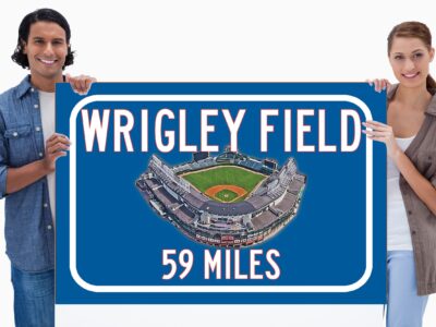 Wrigley Field Chicago Cubs   - Miles to Stadium Highway Road Sign Customize the Distance Sign , Wrigley Field Chicago Cubs