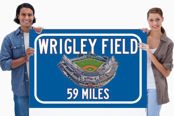 Wrigley Field Chicago Cubs   - Miles to Stadium Highway Road Sign Customize the Distance Sign , Wrigley Field Chicago Cubs