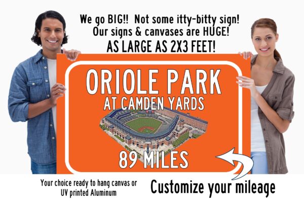 Orioles Park at Camden yards   - Miles to Stadium Highway Road Sign Customize the Distance Sign ,Oriole Park at Camden yards