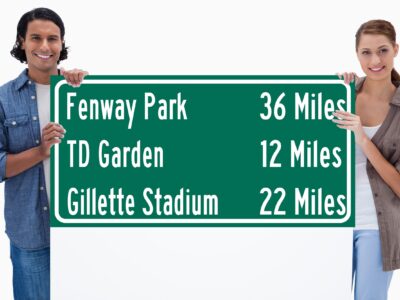 Fenway Park / Gillette Stadium /TD Garden | Boston Red Sox Celtics Bruins New England Patriots | Distance Sign | Mileage Sign | Highway Sign