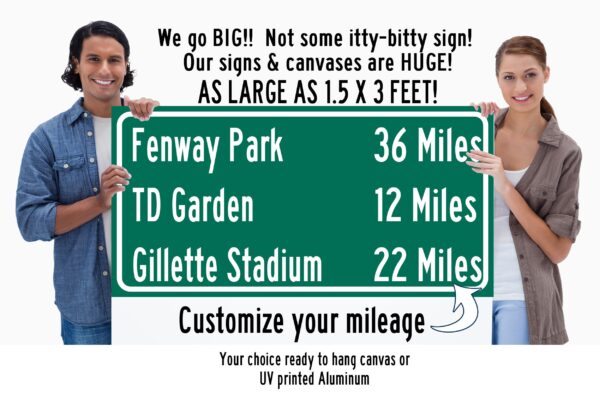 Fenway Park / Gillette Stadium /TD Garden | Boston Red Sox Celtics Bruins New England Patriots | Distance Sign | Mileage Sign | Highway Sign