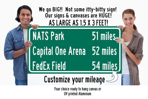 Nationals Park/Fed Ex Field/Capital One arena/ Washington Nationals, WTF, Washington Capitals |Distance Sign | Mileage Sign | Highway Sign