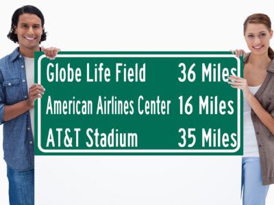 AT@T Stadium / Globe Life Park /American Airlines Arena | Dallas Cowboys, Texas Rangers, Dallas |Distance Sign | Mileage Sign | Highway Sign