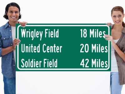 Soldier Field/ United Center/Wrigley Field |Chicago Cubs/ Chicago Bulls| Chicago Blackhawks Distance Sign | Highway Sign