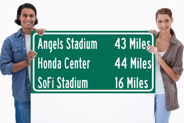 Angels Stadium/ Sofi Stadium/Honda Center | Los Angeles Angels/ San Jose Sharks| Los Angeles Lakers Distance Sign | Highway Sign