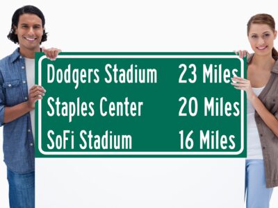 Dodger Stadium/ Sofi Stadium/Staples Center | Los Angeles Dodgers/ LA Rams| Los Angeles Lakers Distance Sign | Highway Sign